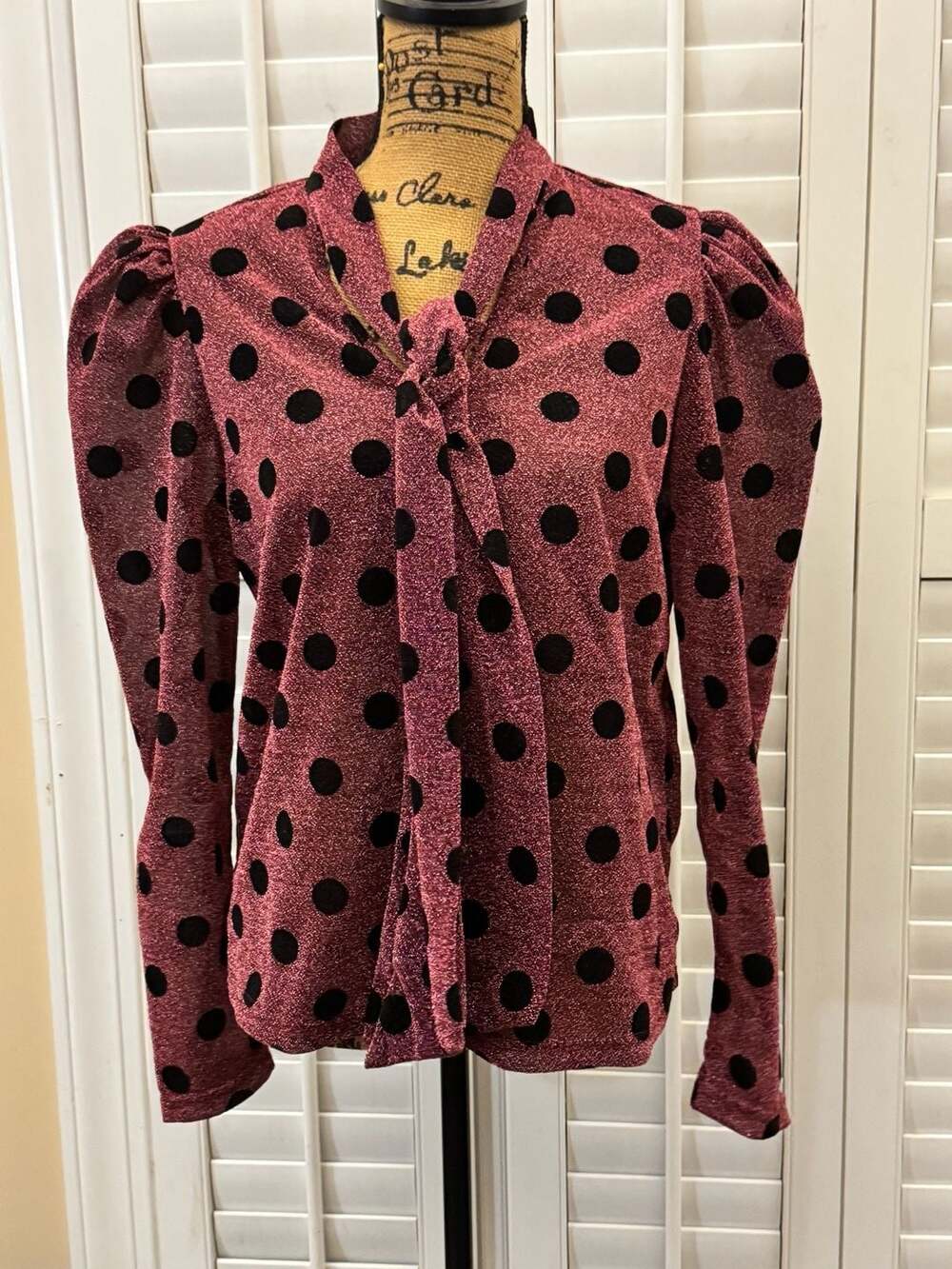 EK CHIC tie neck Pink Sheer Polkadot Blouse...